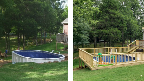 above ground semi inground swimming pool options for slopes or hill
