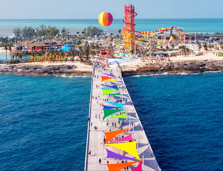 multi-colored shade sail pier