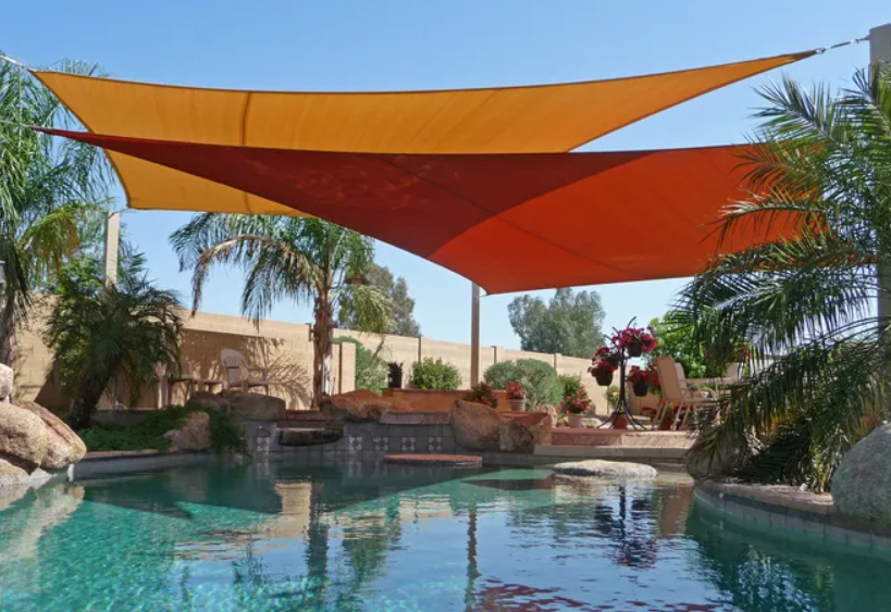 Red-Yellow backyard poolside sun shade escapes